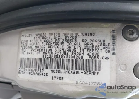 2000 Toyota Avalon Xl from USA, damaged, VIN 4T1BF28B0YU104268